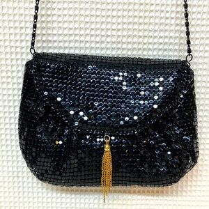 leather metal mesh, black clutch Crossbody purse